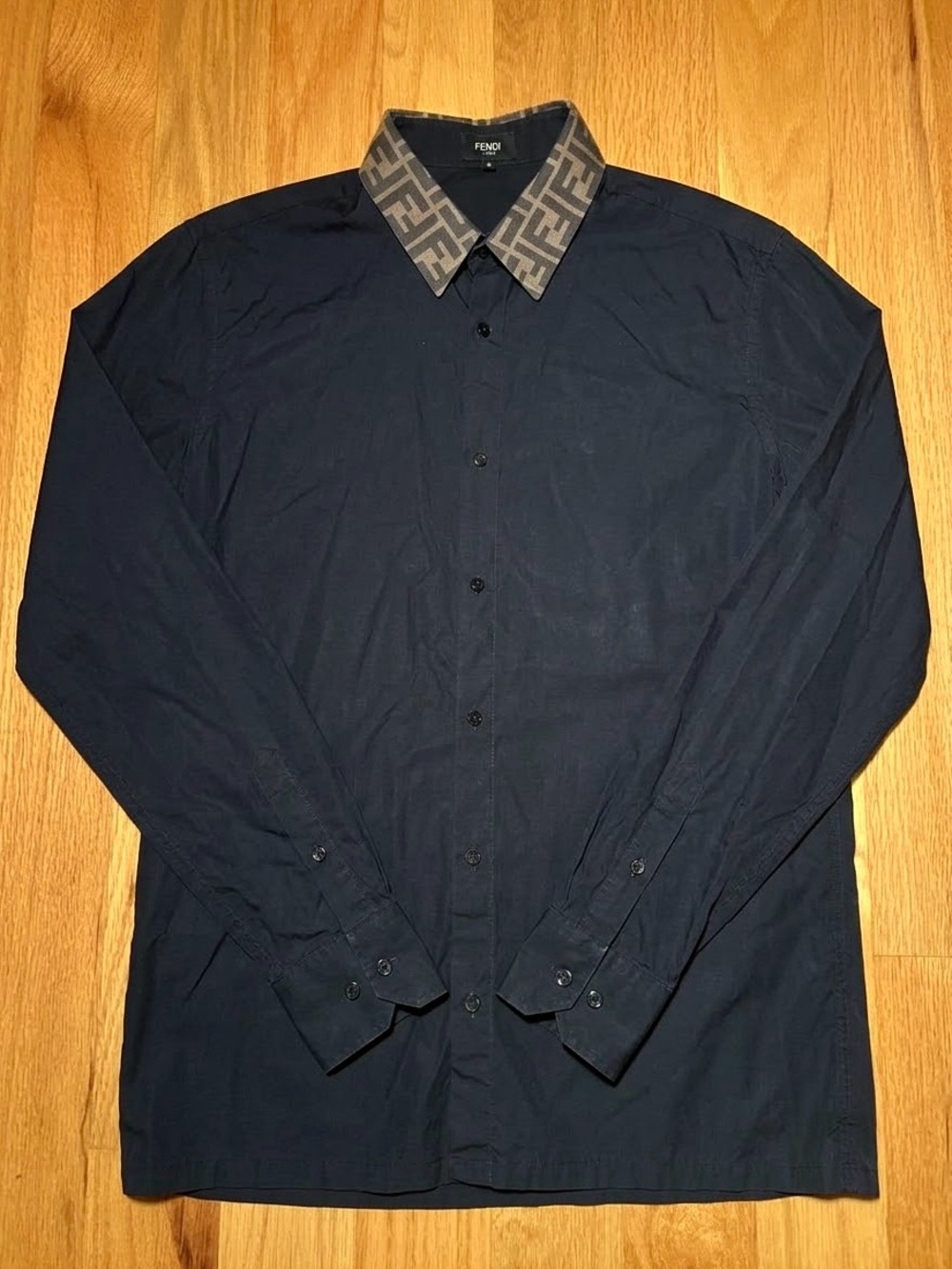 FENDI FF Collar Black Button Shirt, Size Medium / 39